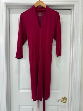 Women's V-Neck Long Sleeve Dress in Berry